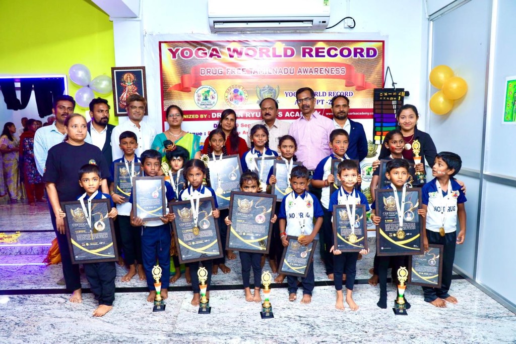 Dragon Ryu Arts Academy students at Yoga World Record Drug Free Tamil Nadu event